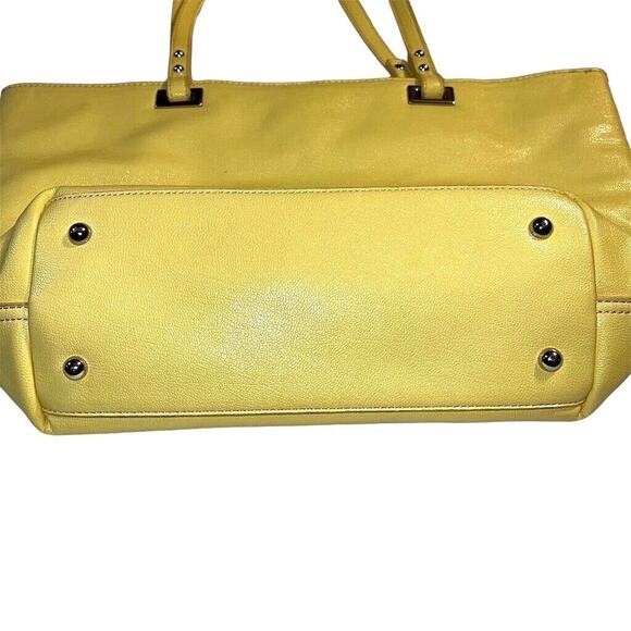 Nine West Ava Faux Leather Tote Bag Purse Floral Laser Cut Design Yellow Silver - Picture 6 of 14